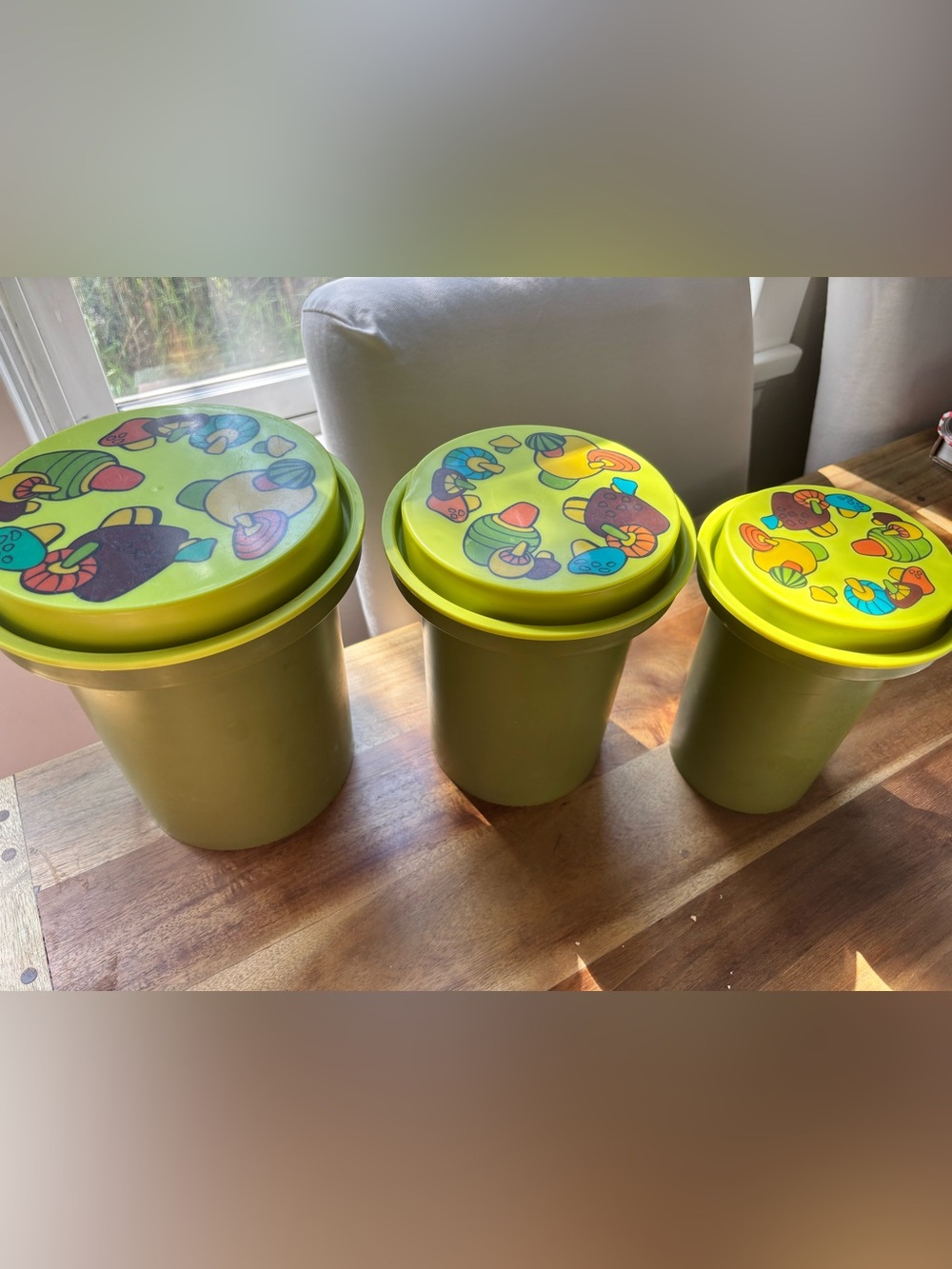 Vintage Rubbermaid mushroom canister set